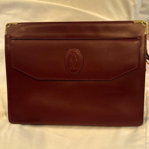 CARTIER Leather Bordeaux Clutch with Outer pocket. 10”x8x2” - Picture 2 of 14